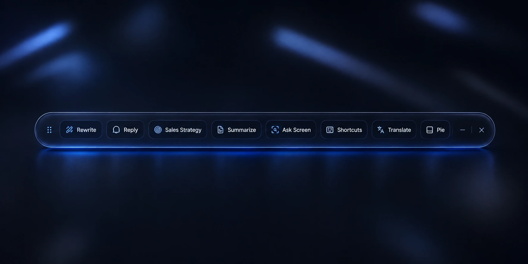 The Levera action bar: Rewrite, Reply, Sales Strategy, Summarize, Ask Screen, Shortcuts, Speak Aloud, Translate